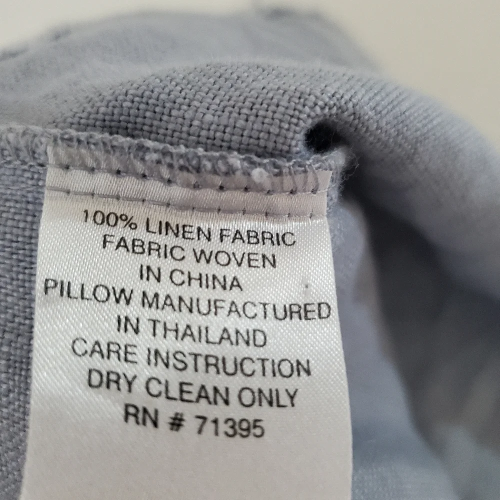 Pottery Barn 100% Linen Pillow Cover With Ties Light Blue 18X18